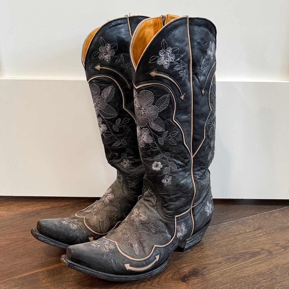 Old Gringo Bonnie Black and Gray Embroidered Heeled Boots